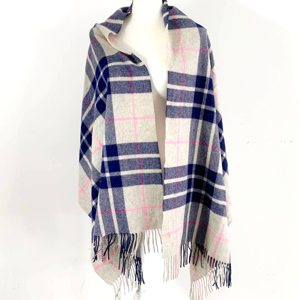 J.Crew Large Plaid Scarf in Blue Wool